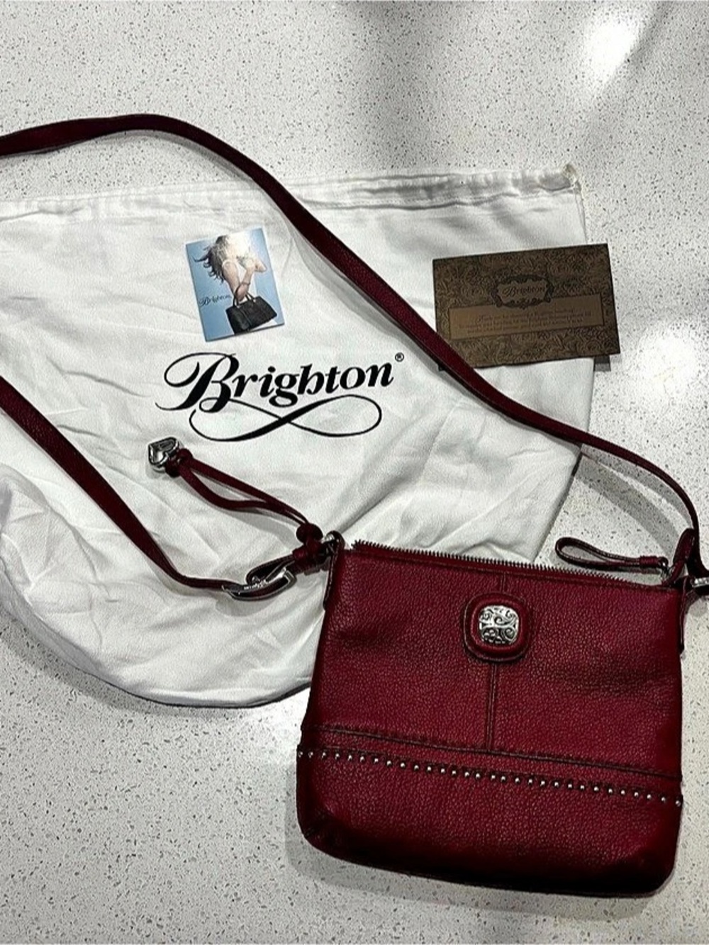 Brighton Red Leather Demi Messenger Crossbody Bag
